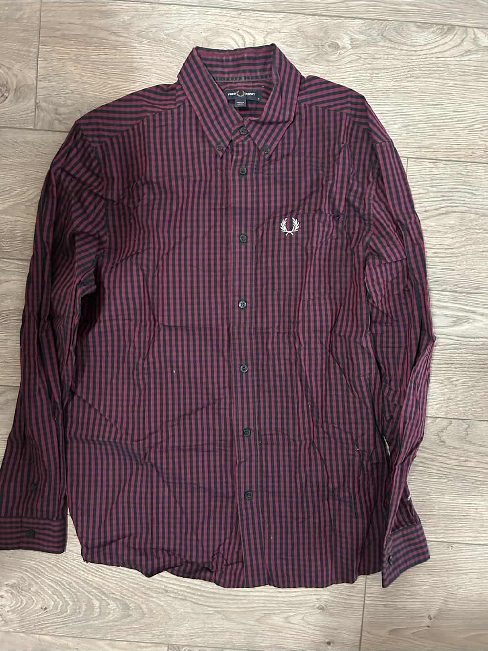 Fred Perry Men's Burgundy and Black Striped Button-Down Shirt